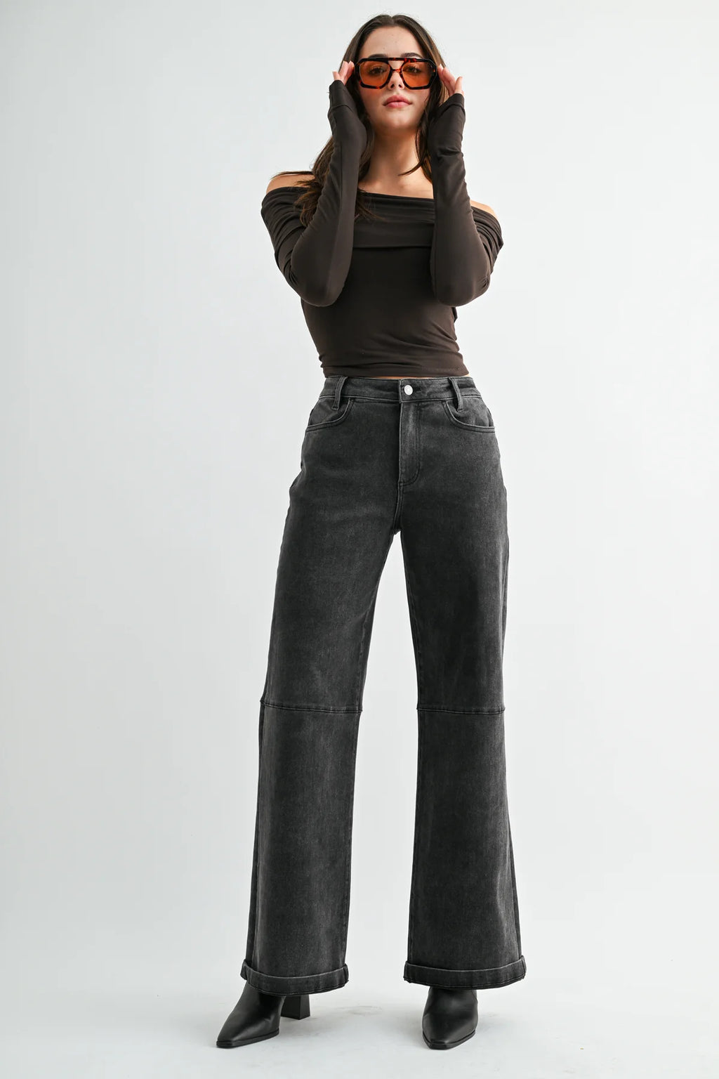 MICA High Rise Wide Leg CUFF BLACK Jean