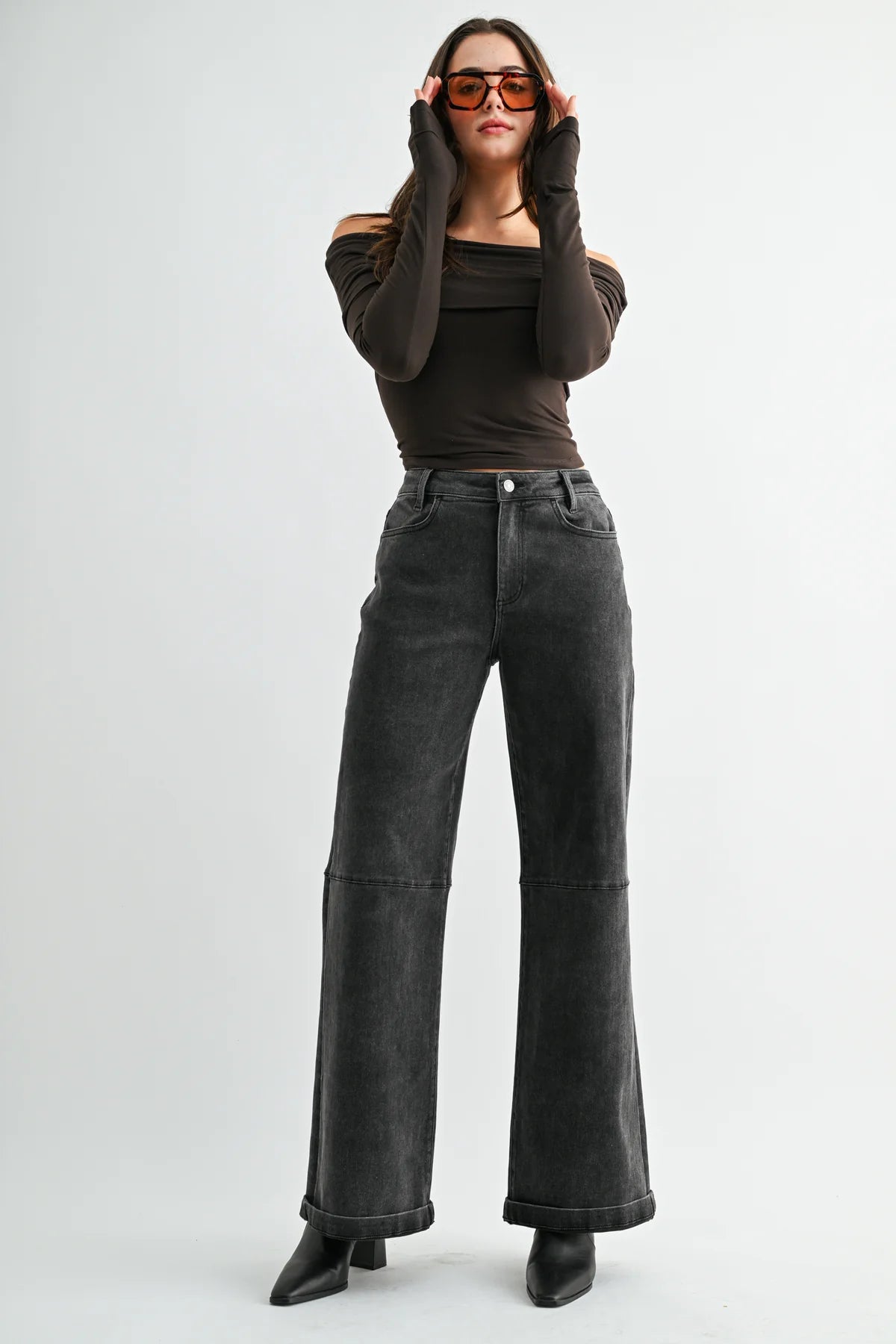 MICA High Rise Wide Leg CUFF BLACK Jean