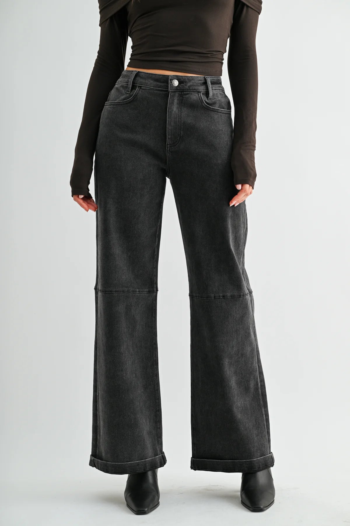 MICA High Rise Wide Leg CUFF BLACK Jean