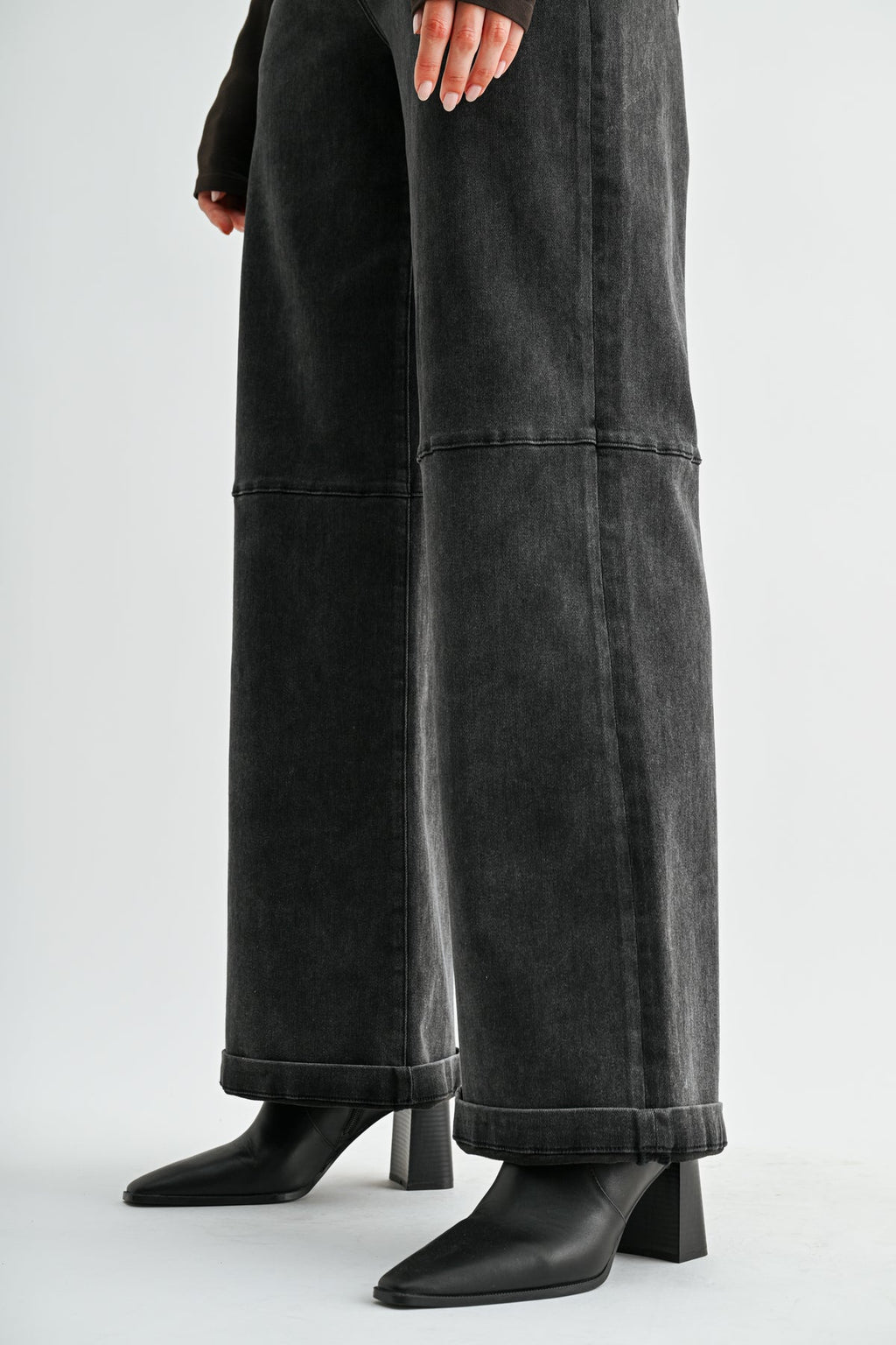 MICA High Rise Wide Leg CUFF BLACK Jean