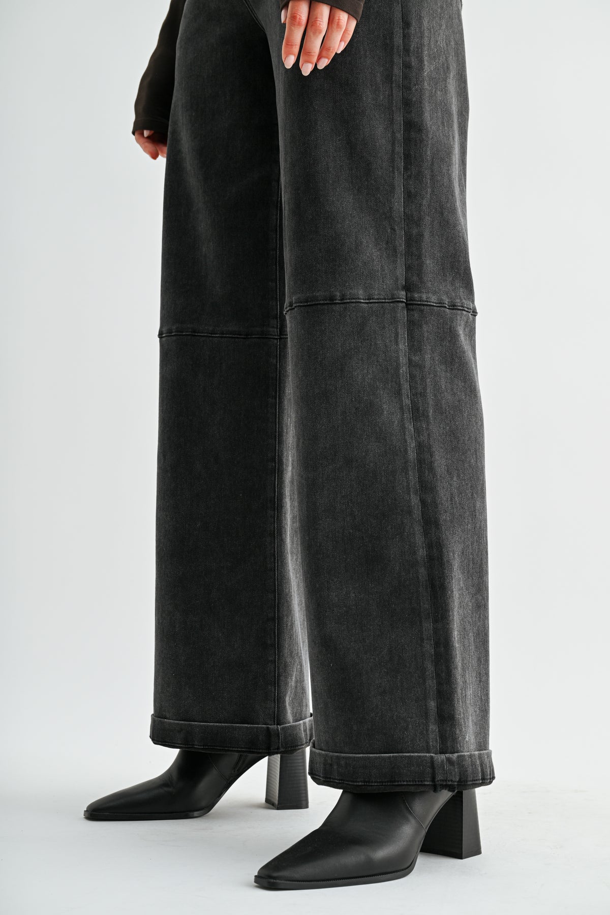 MICA High Rise Wide Leg CUFF BLACK Jean