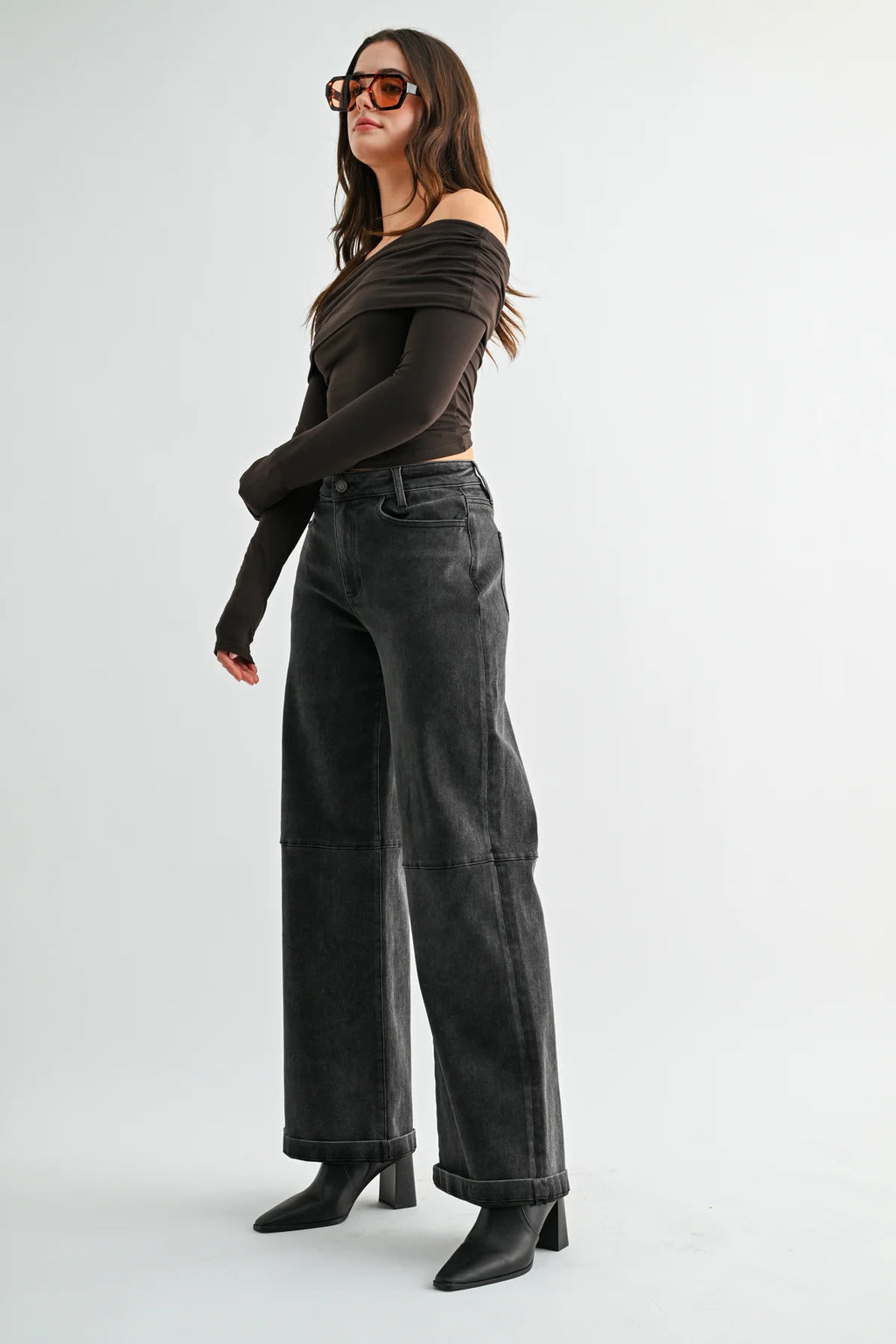 MICA High Rise Wide Leg CUFF BLACK Jean