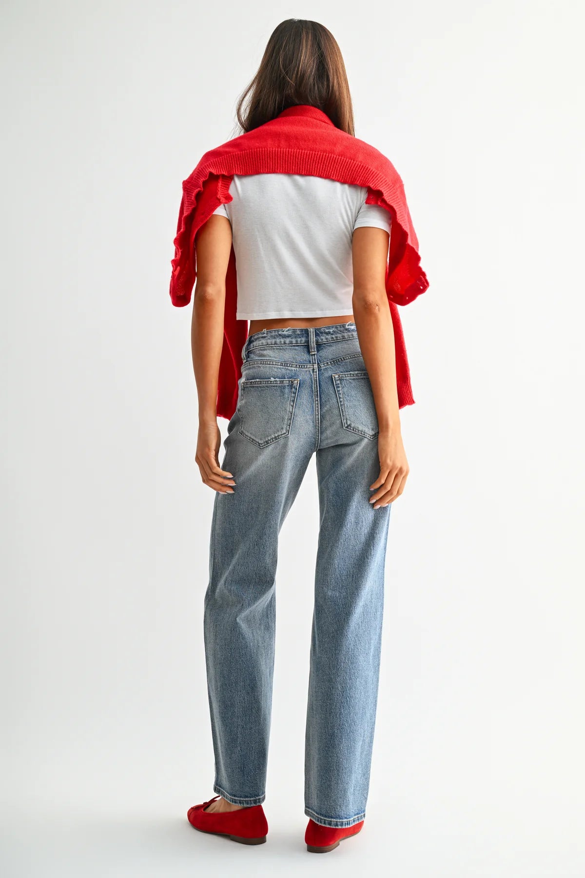 MICA High Rise  Straight Leg Jean With  HEART Embroidery