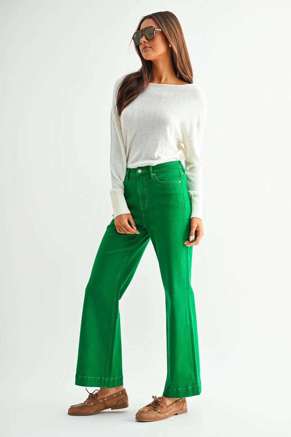 MICA High Rise Kelly Green WIDE Trouser Hem Jean