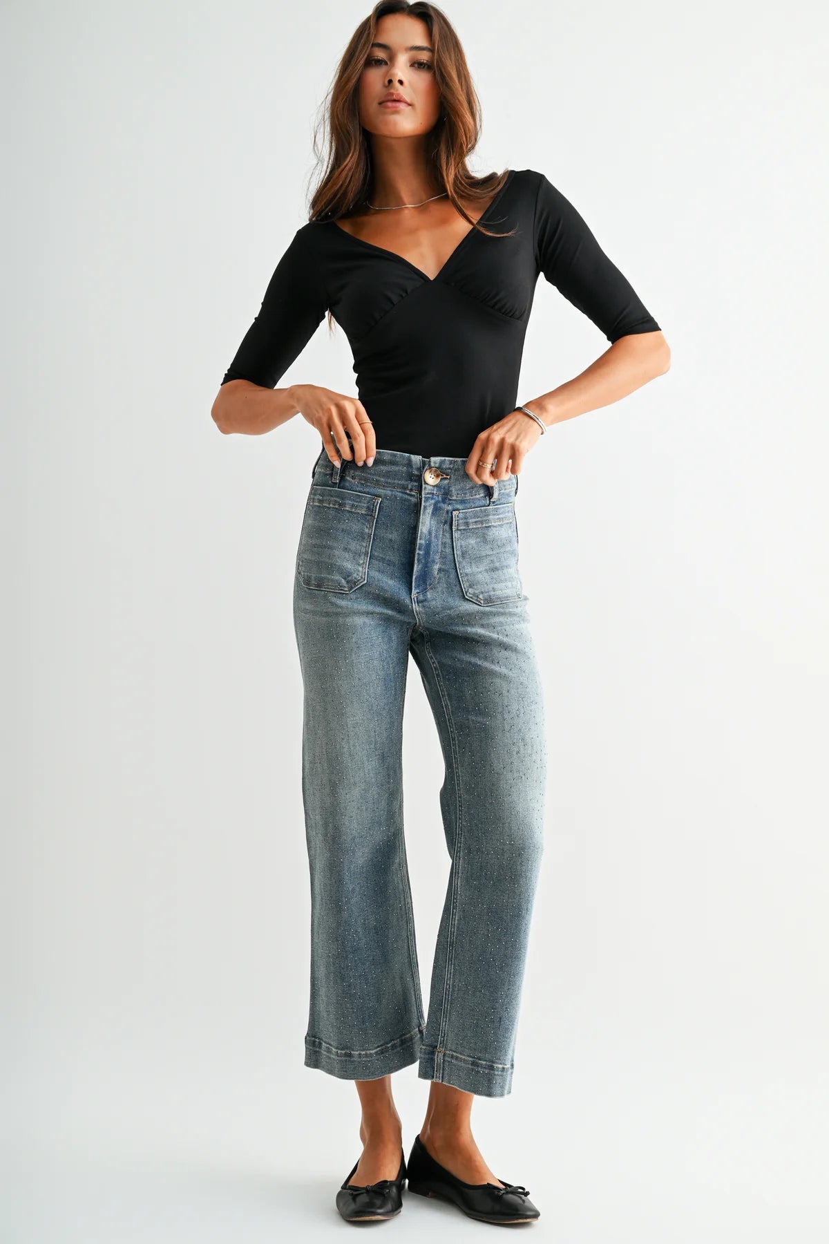 MICA HI RISE WIDE LEG EMBELLISHED JEANS