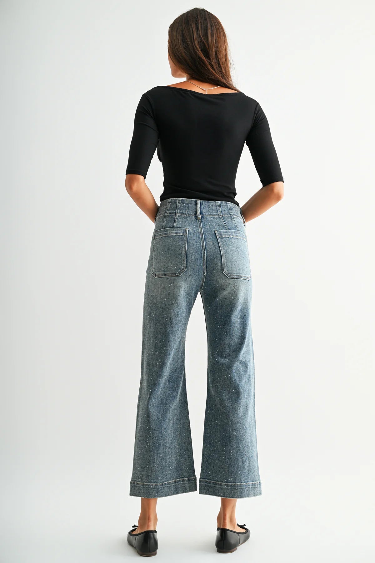 MICA HI RISE WIDE LEG EMBELLISHED JEANS