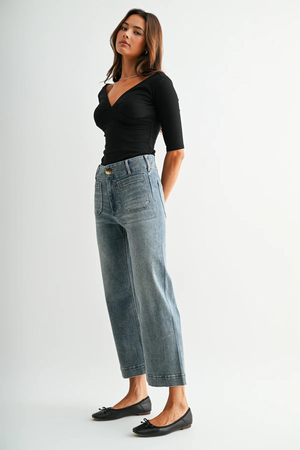 MICA HI RISE WIDE LEG EMBELLISHED JEANS