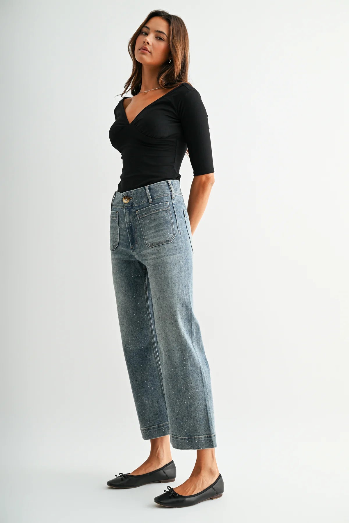 MICA HI RISE WIDE LEG EMBELLISHED JEANS