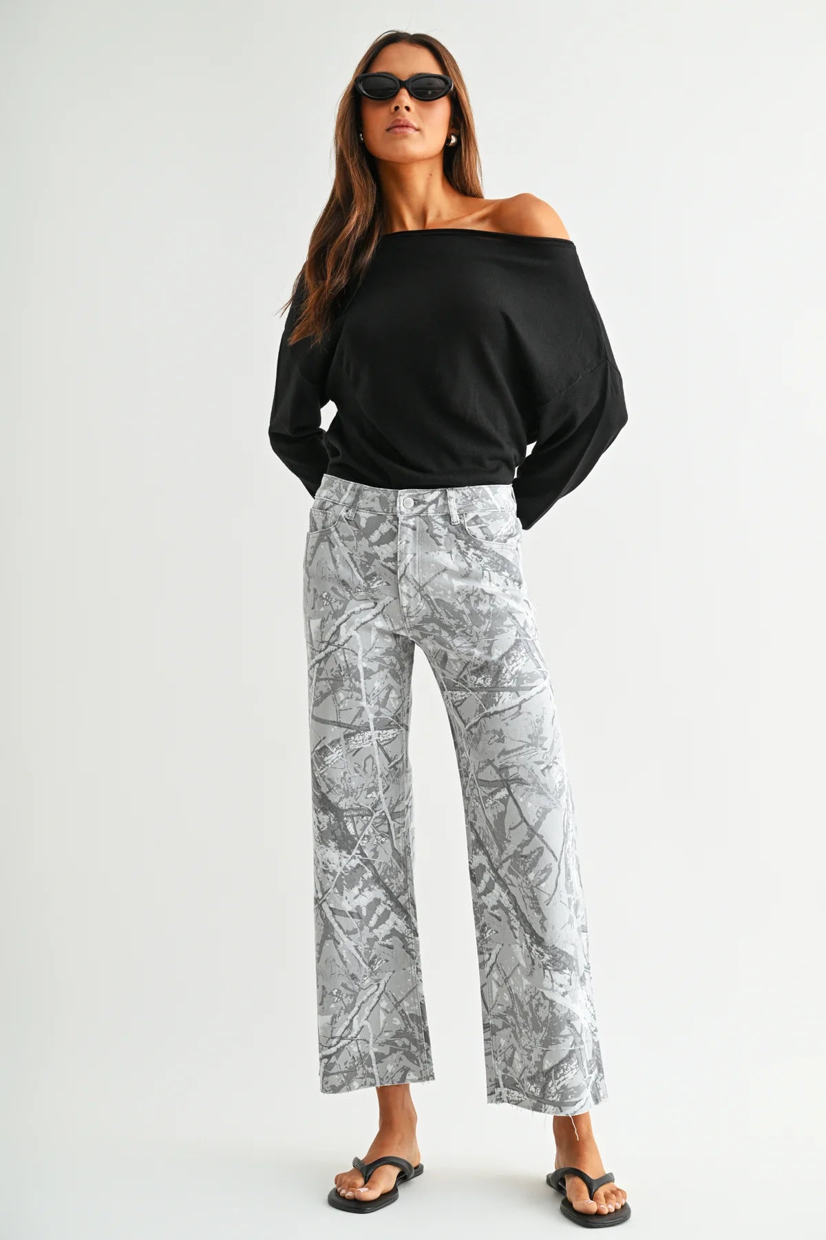 MICA High Rise Wide leg ANKLE Camo Jean