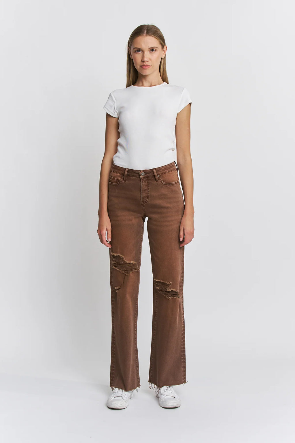 MICA HIGH RISE WIDE LEG BROWN JEANS
