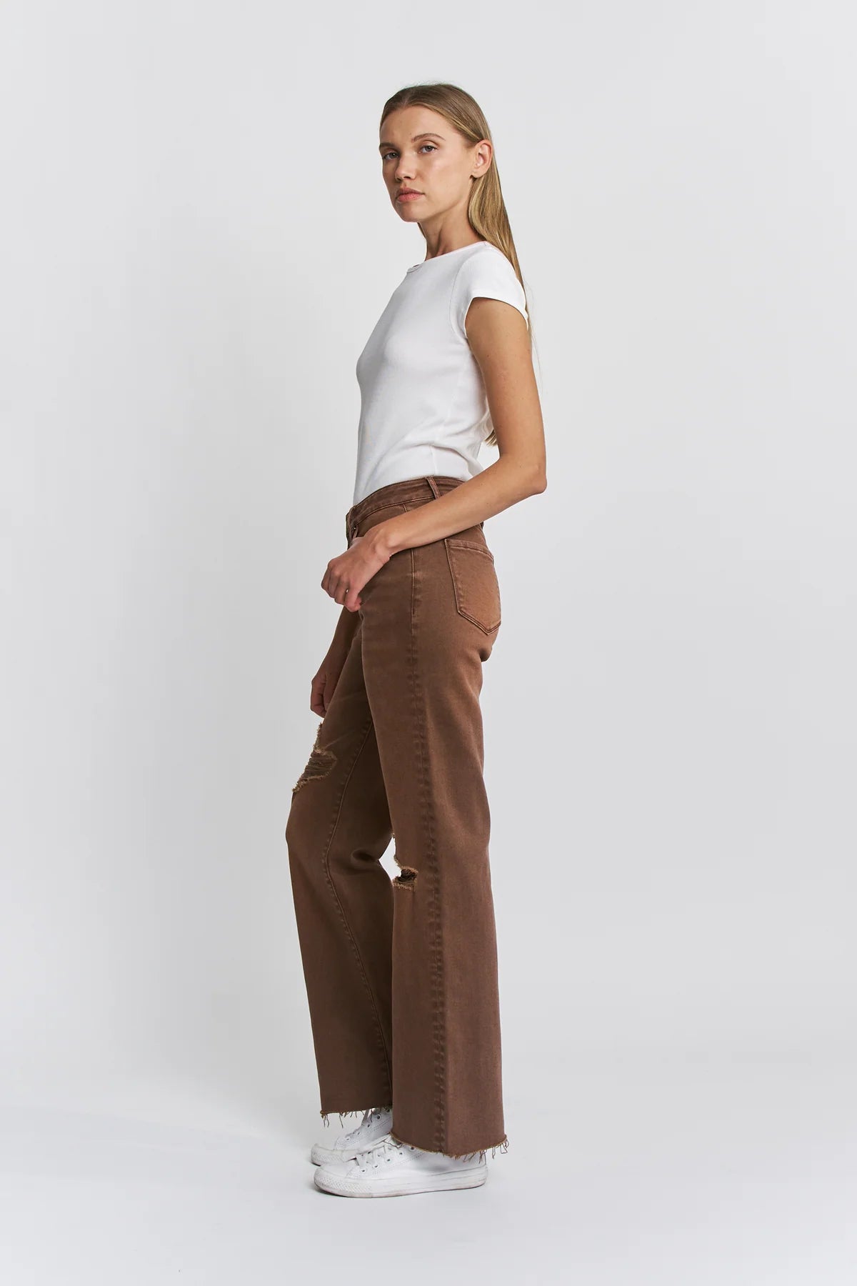 MICA HIGH RISE WIDE LEG BROWN JEANS