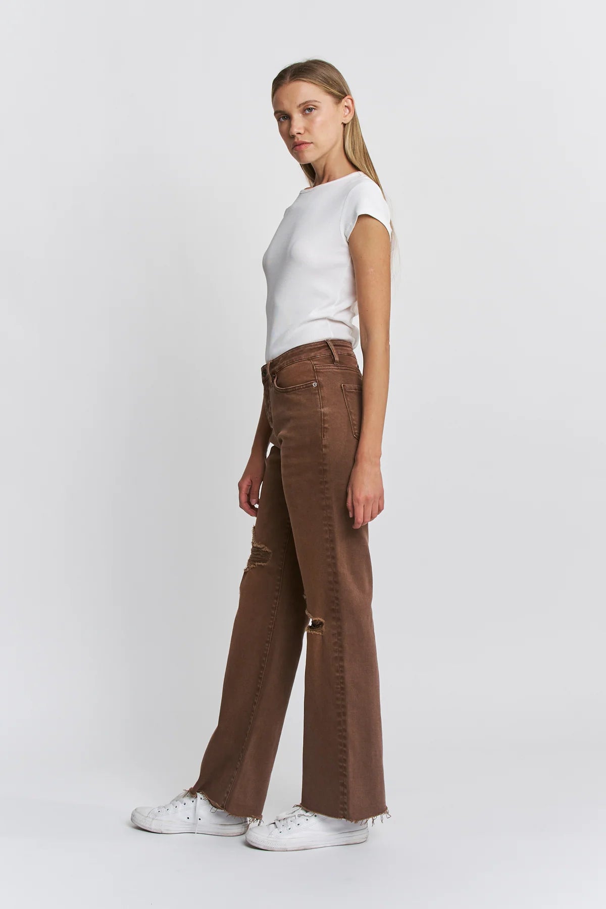 MICA HIGH RISE WIDE LEG BROWN JEANS