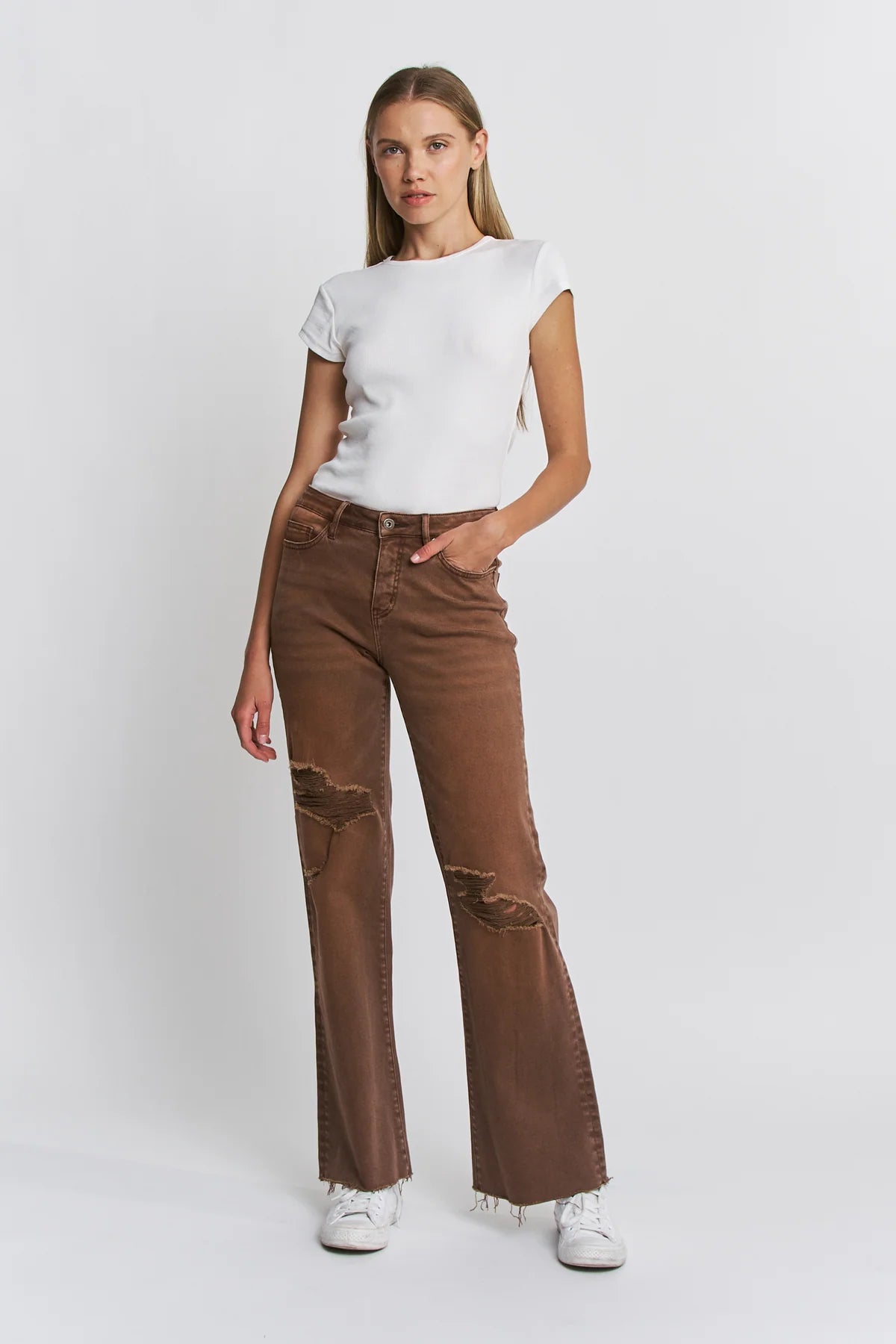 MICA HIGH RISE WIDE LEG BROWN JEANS