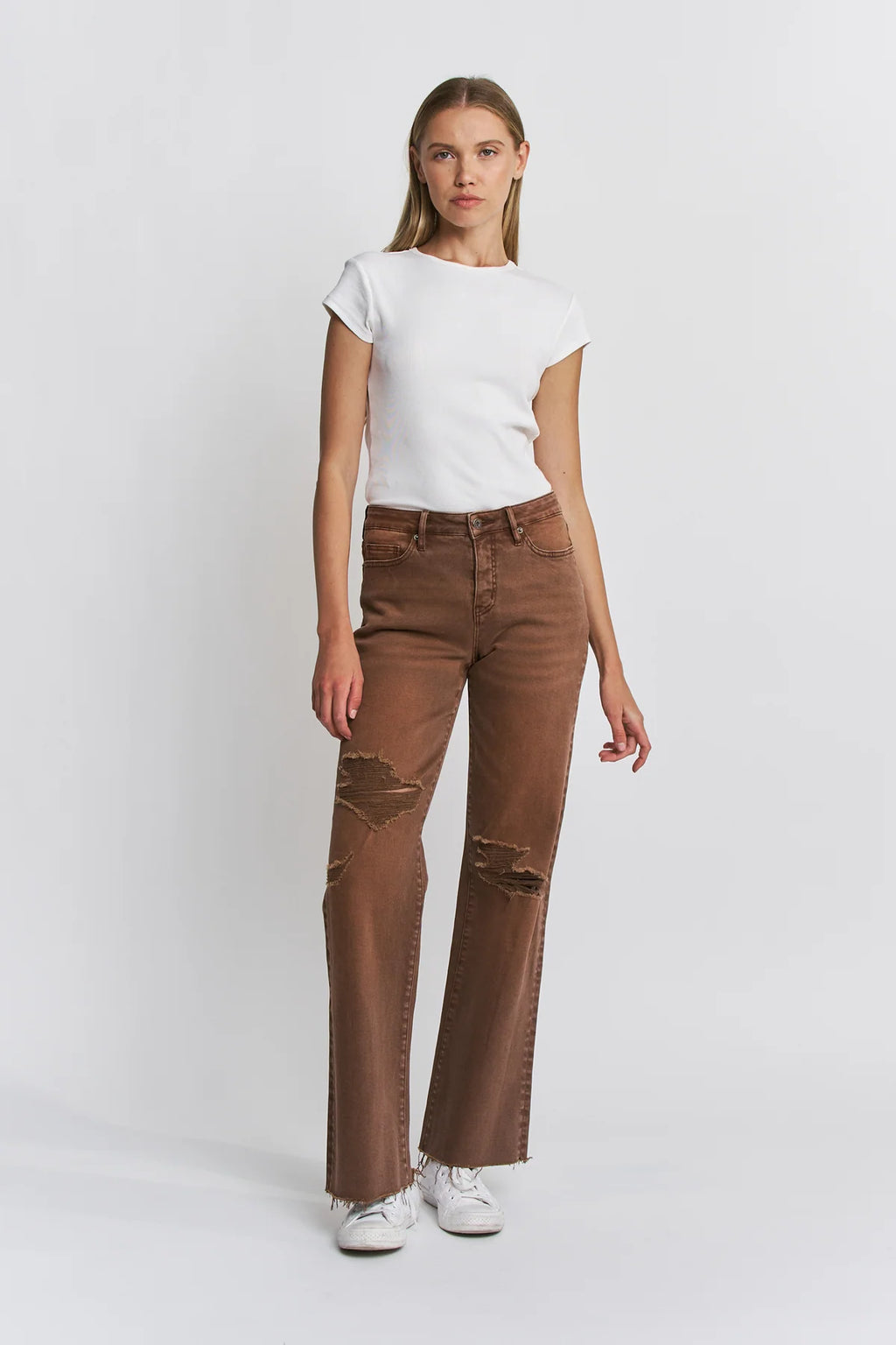 MICA HIGH RISE WIDE LEG BROWN JEANS