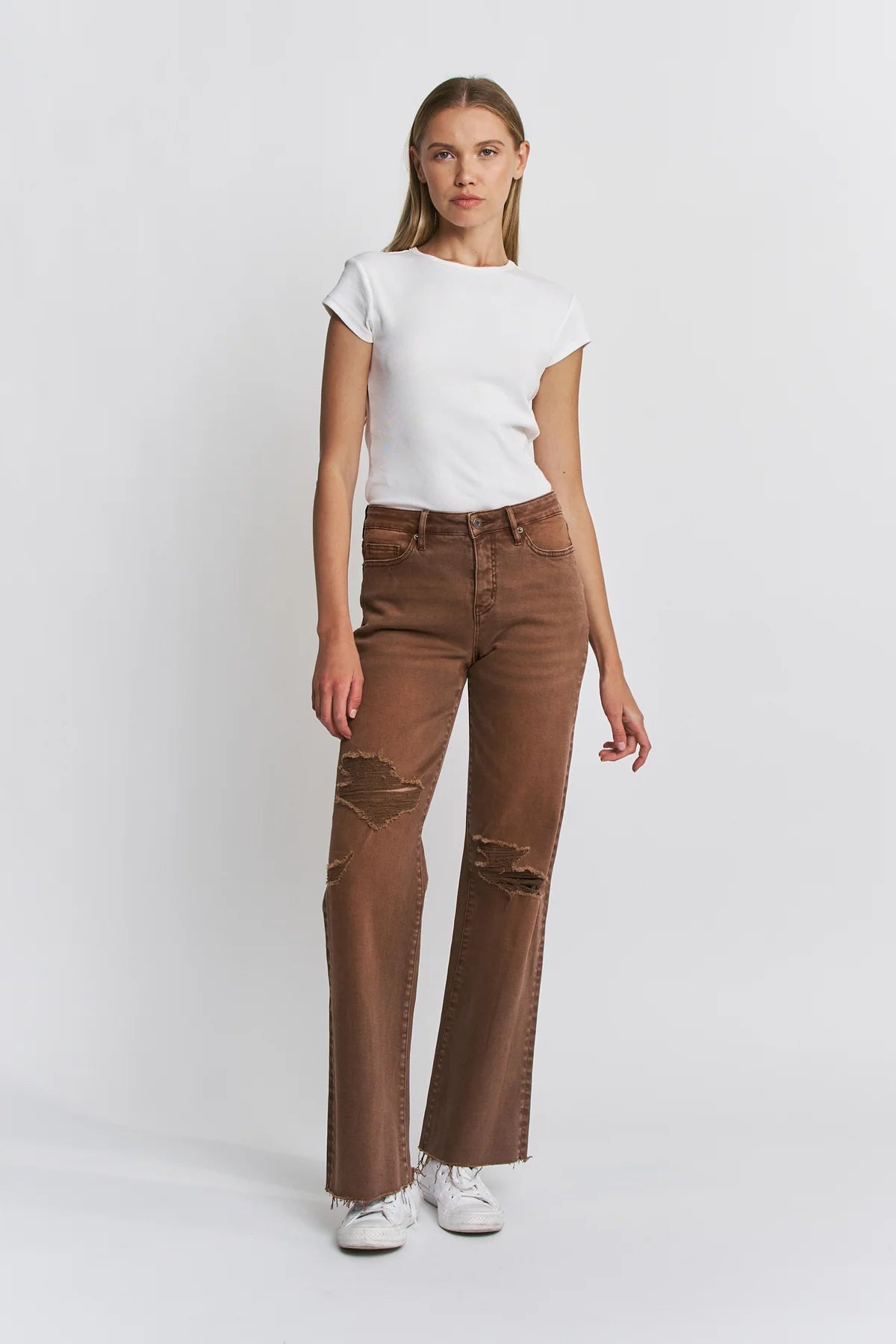 MICA HIGH RISE WIDE LEG BROWN JEANS