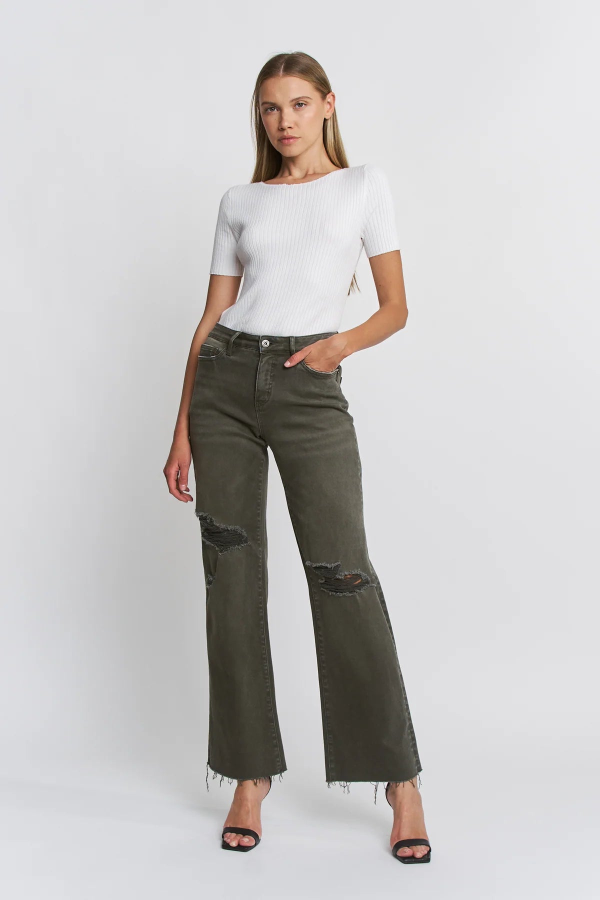 MICA HIGH RISE WIDE LEG VINT GREEN JEANS
