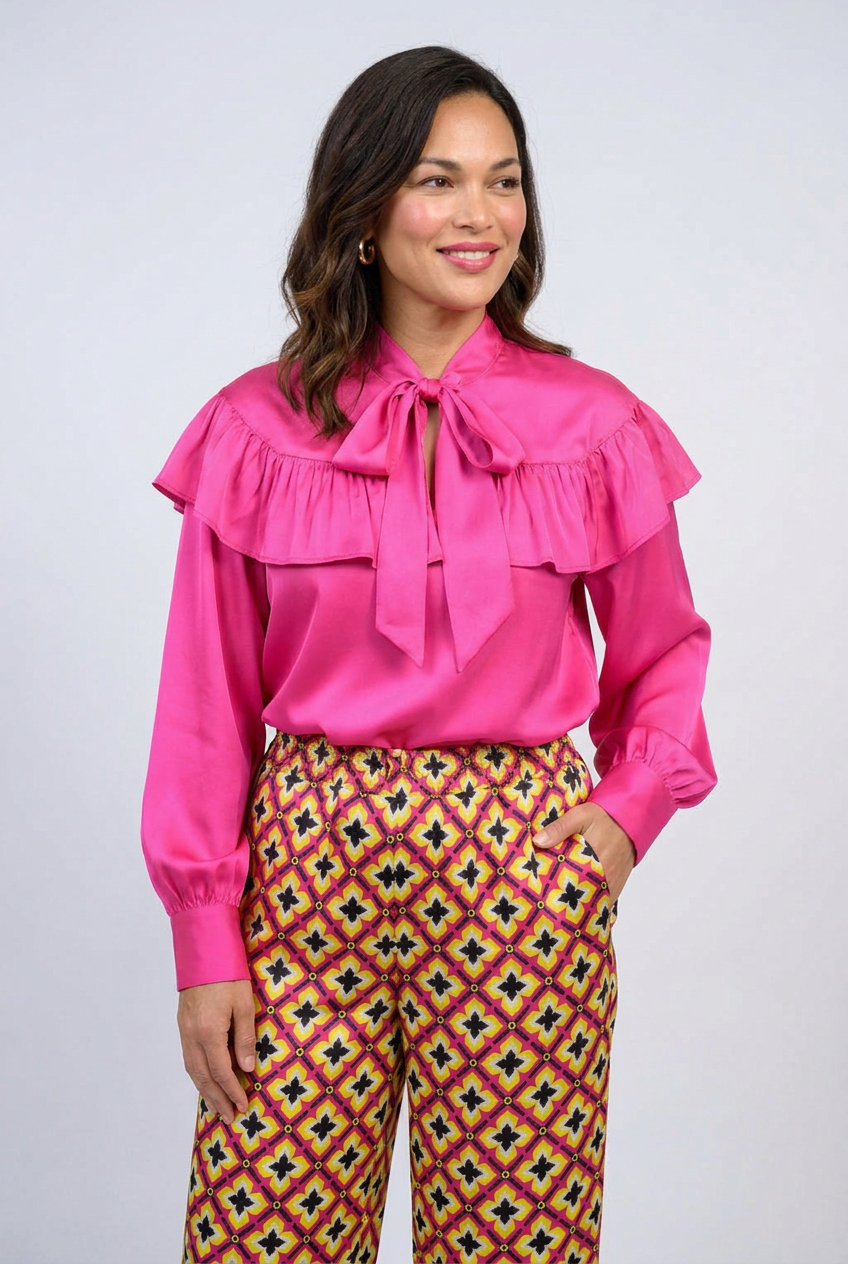 IVY JANE SILKY BOW FUCHSIA TOP