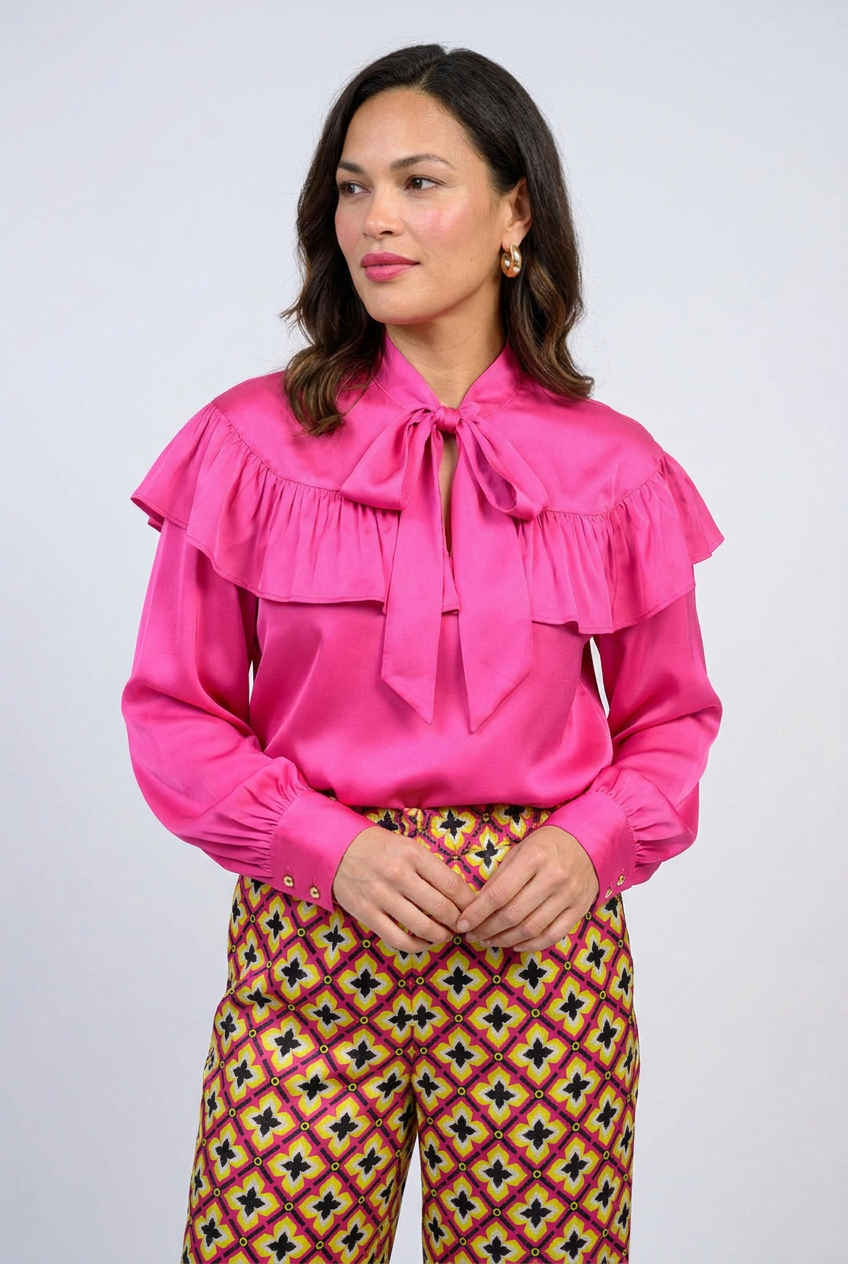 IVY JANE SILKY BOW FUCHSIA TOP