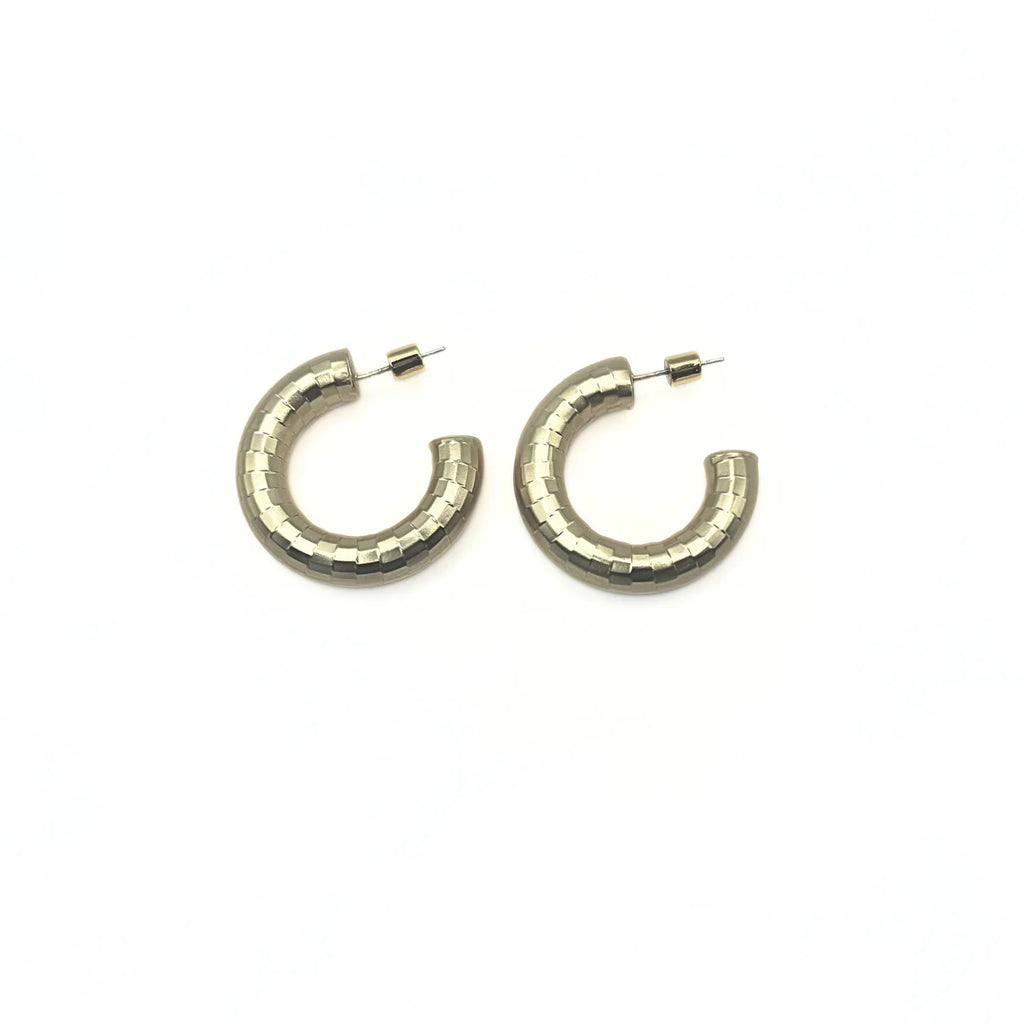 Allure 30mm Brushed Gold Patterned Hoop Earring