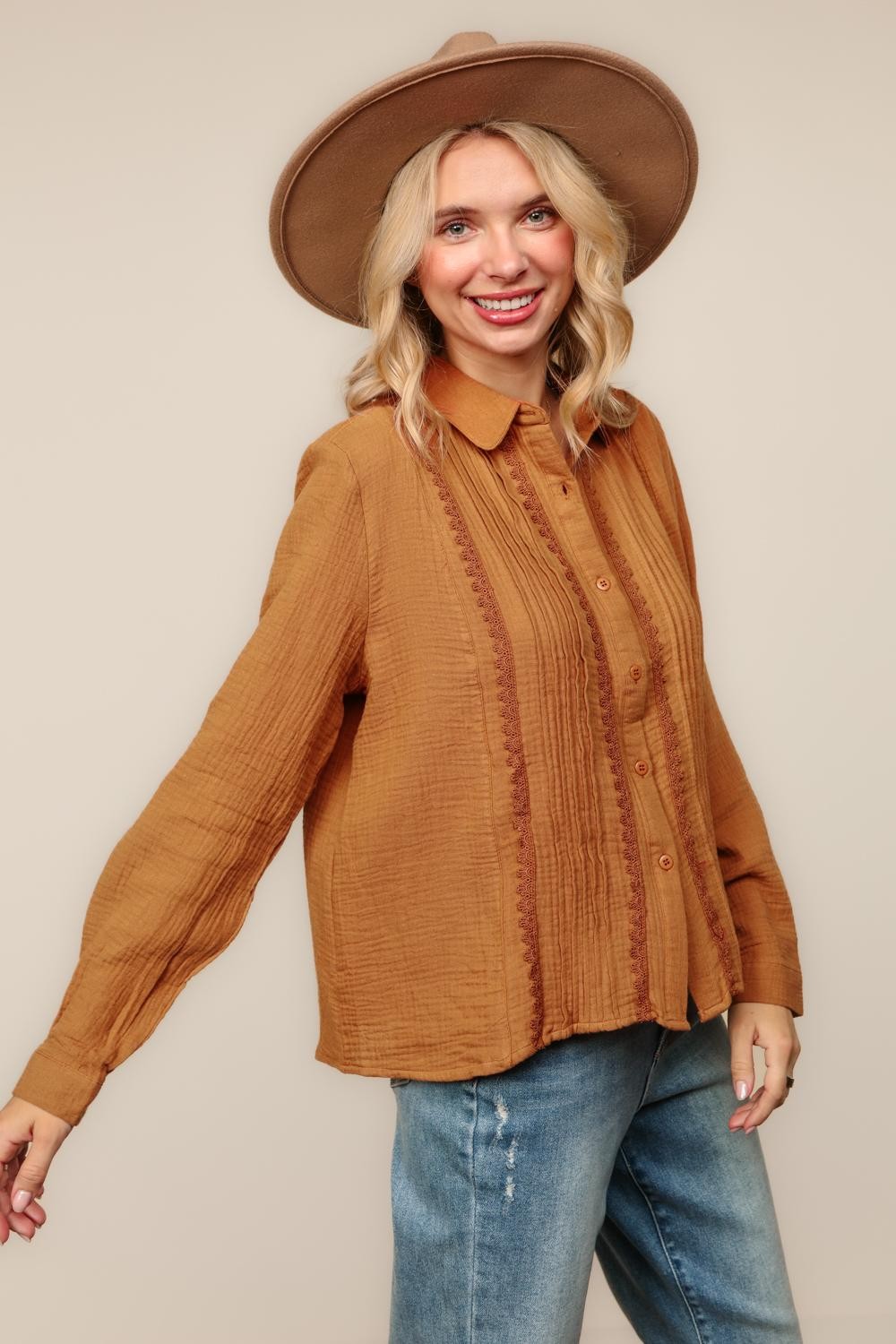 HAPTICS CAMEL LNG SLV BLOUSE