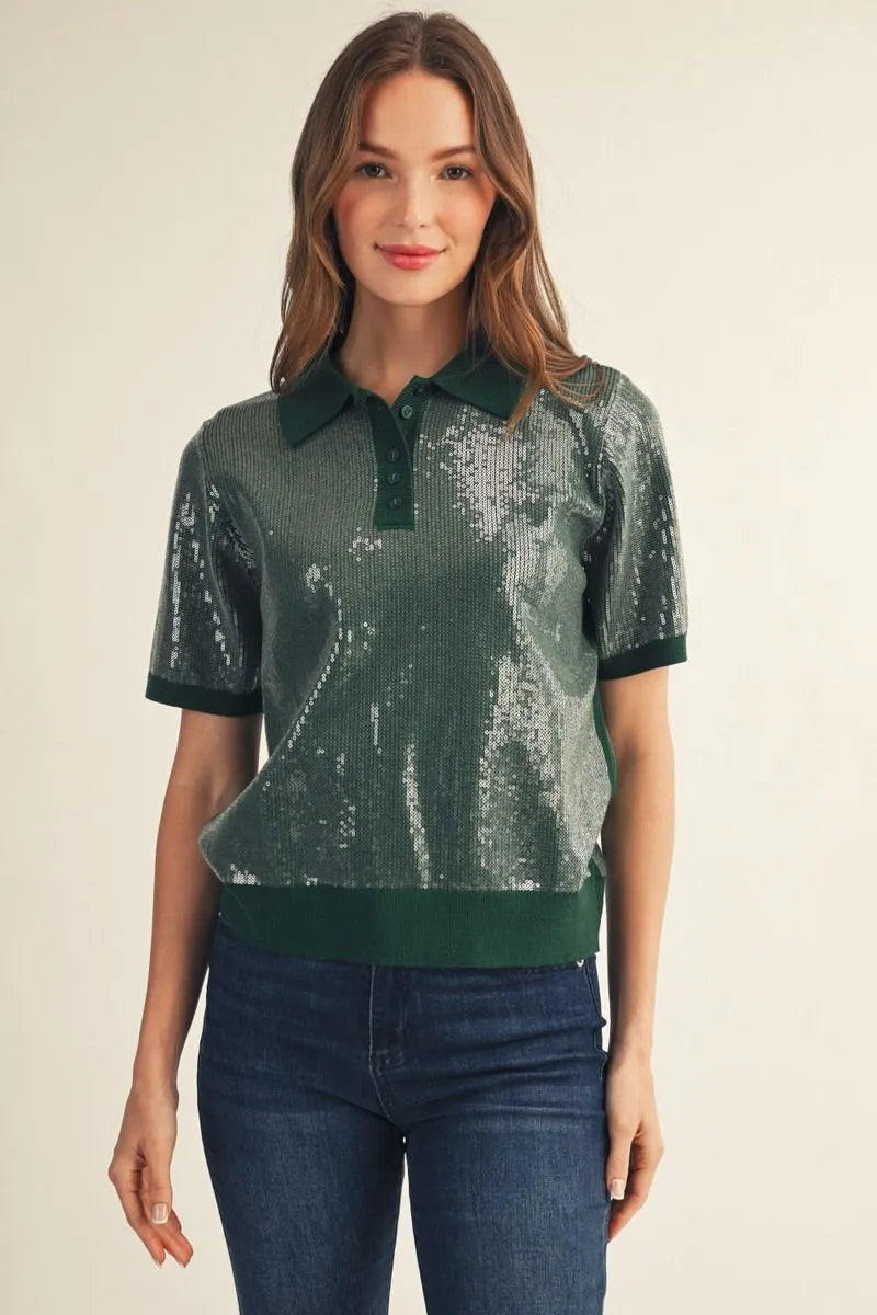 JODIFL GREEN SEQUIN TOP G15920