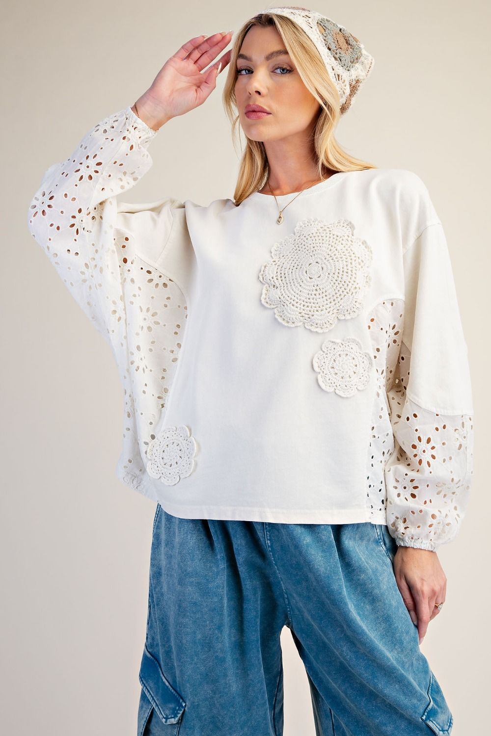 EASEL ECRU CROCHET TOP ET19100