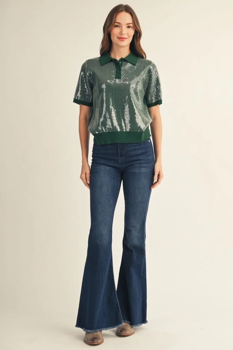 JODIFL GREEN SEQUIN TOP G15920