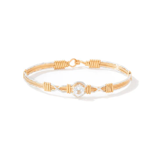 I Love You More Bracelet - 14K Gold Artist Wire and Sterling Silver / APR - White Topaz / 6.5" - XS
