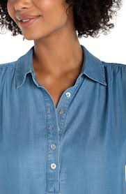 Liverpool Sunlit Blue Chambray Popover Top