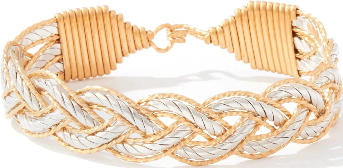 Trident Bracelet - Silver Bar and 14K Gold Artist Wire / 7.5" - L