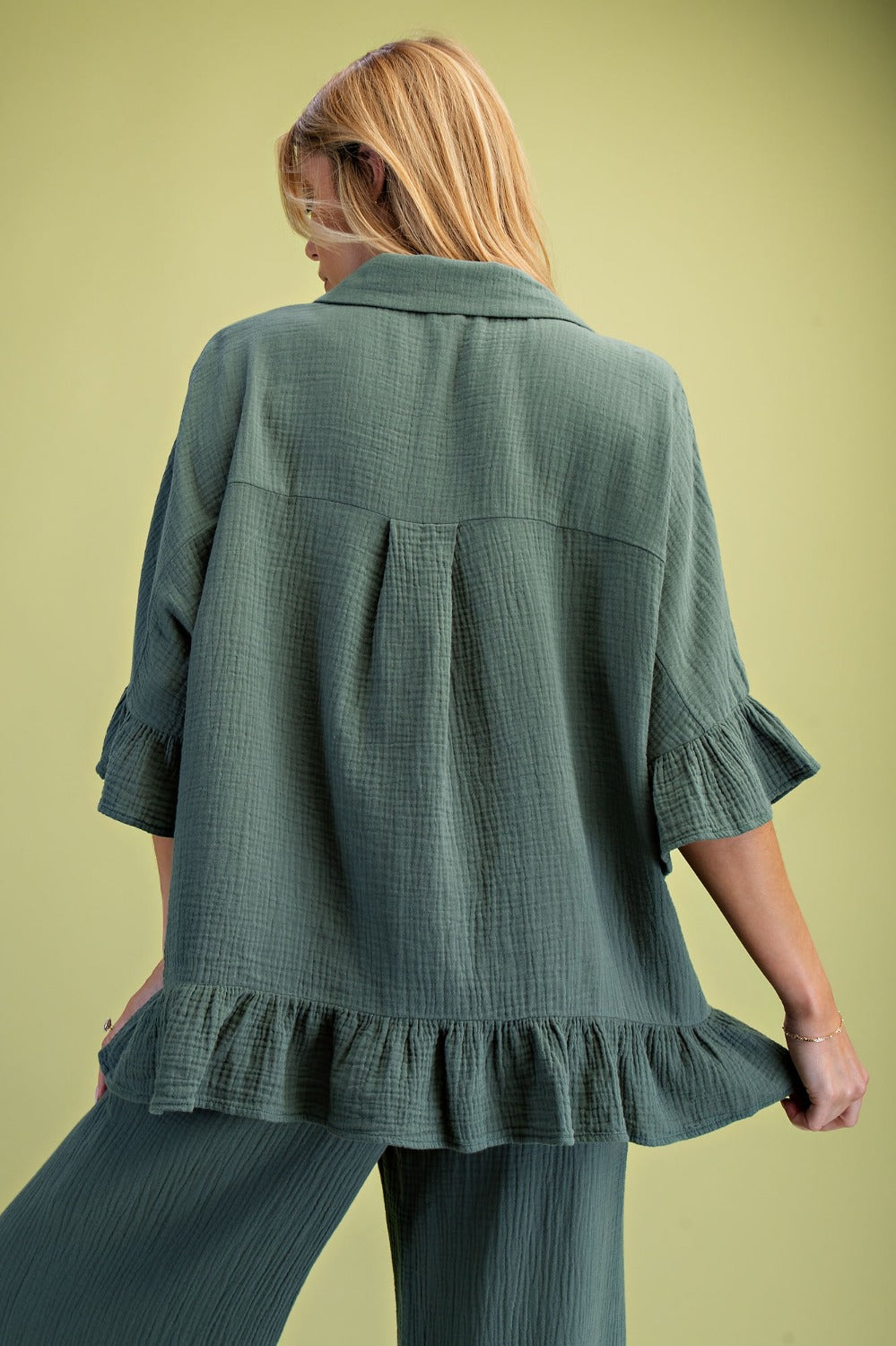 EASEL TEAL GAUZE TOP ST100153