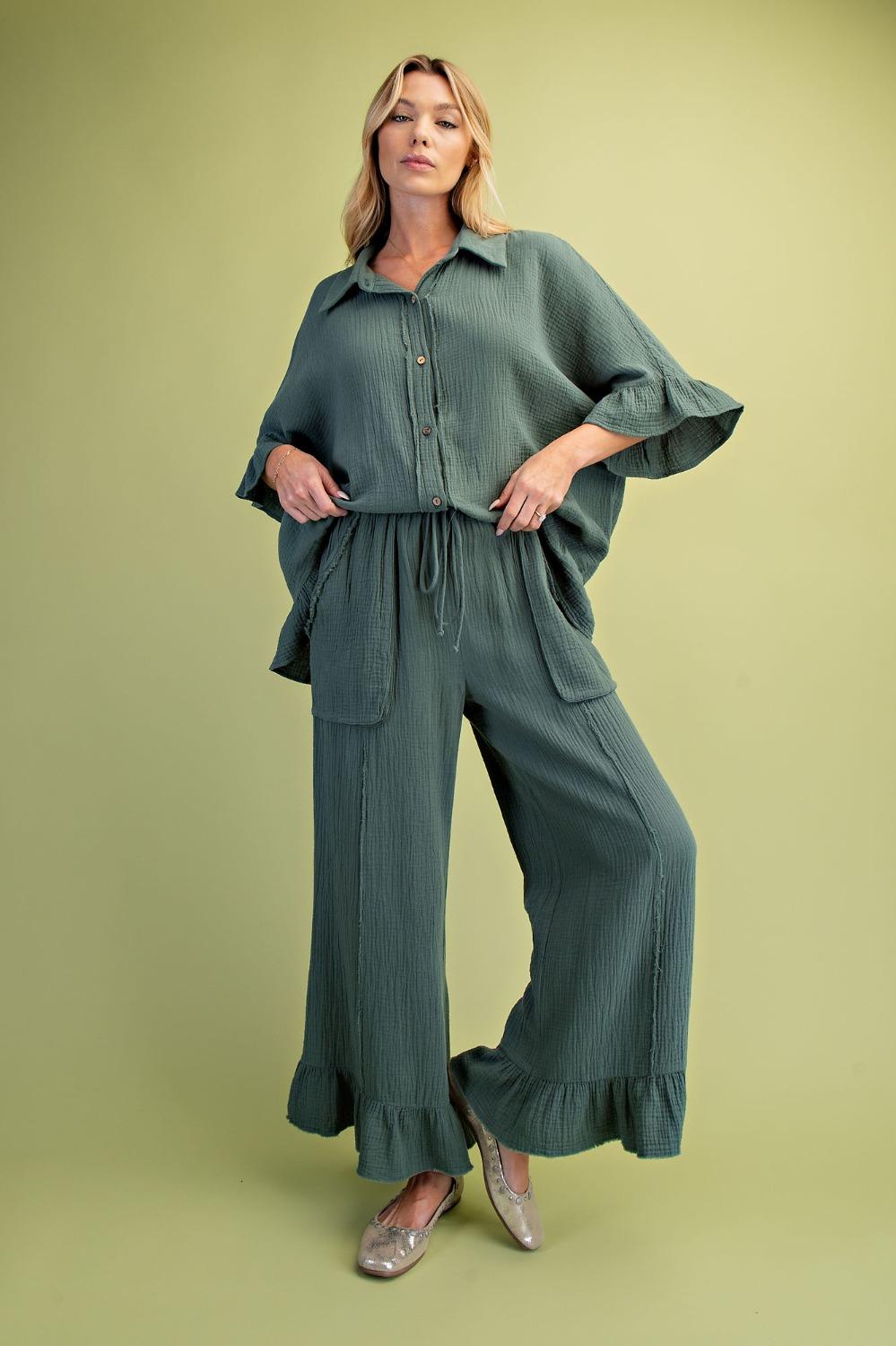 EASEL TEAL GAUZE PANTS SB600082