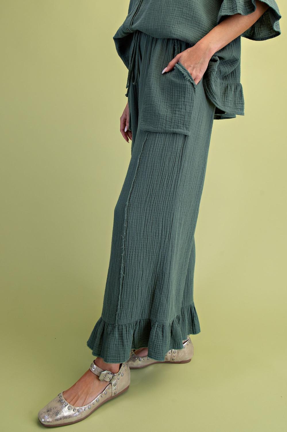EASEL TEAL GAUZE PANTS SB600082