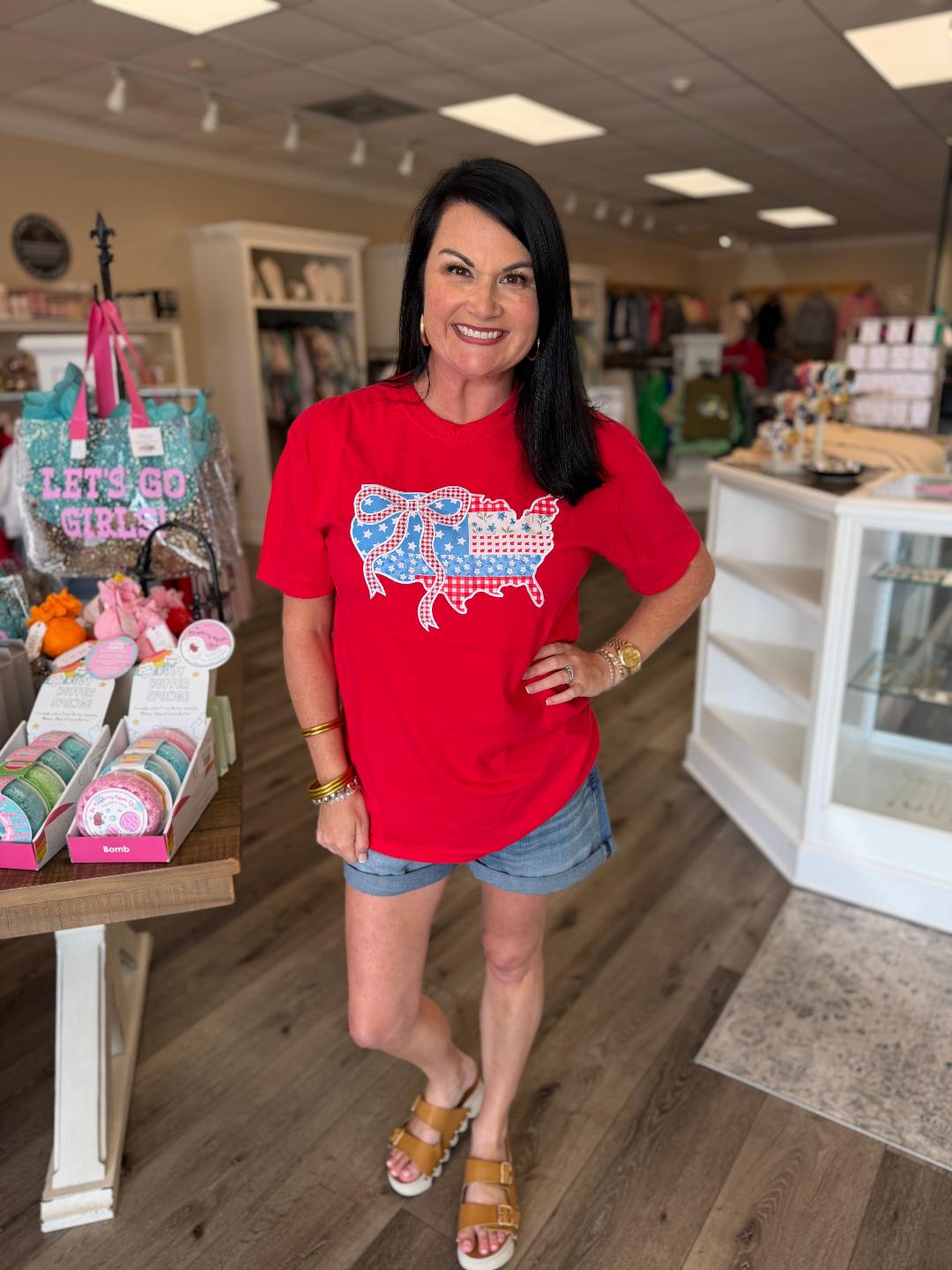American Flag w/bow tshirt