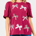 MS MAROON/WHITE BOW TOP 63187