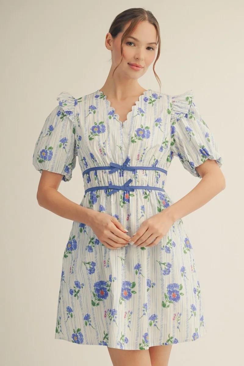 JODIFL BLUE FLORAL SHORT DRESS M50179