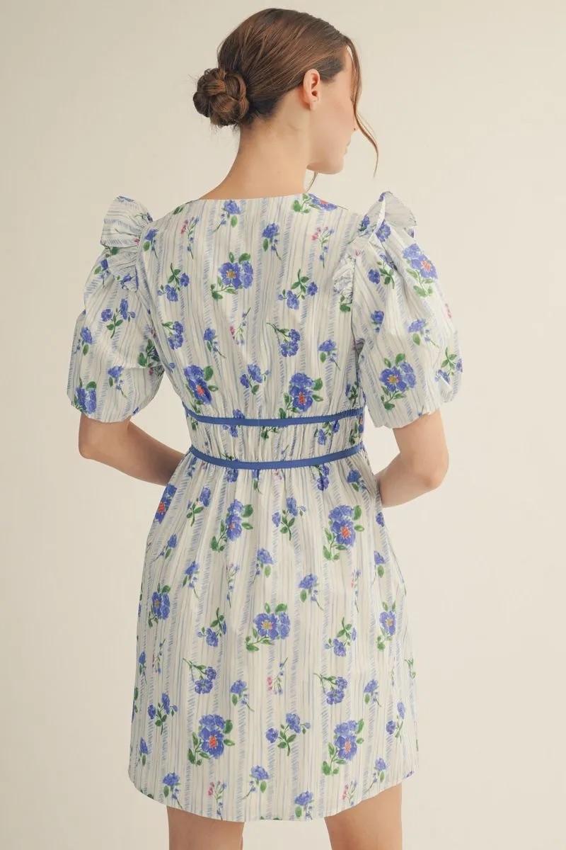 JODIFL BLUE FLORAL SHORT DRESS M50179