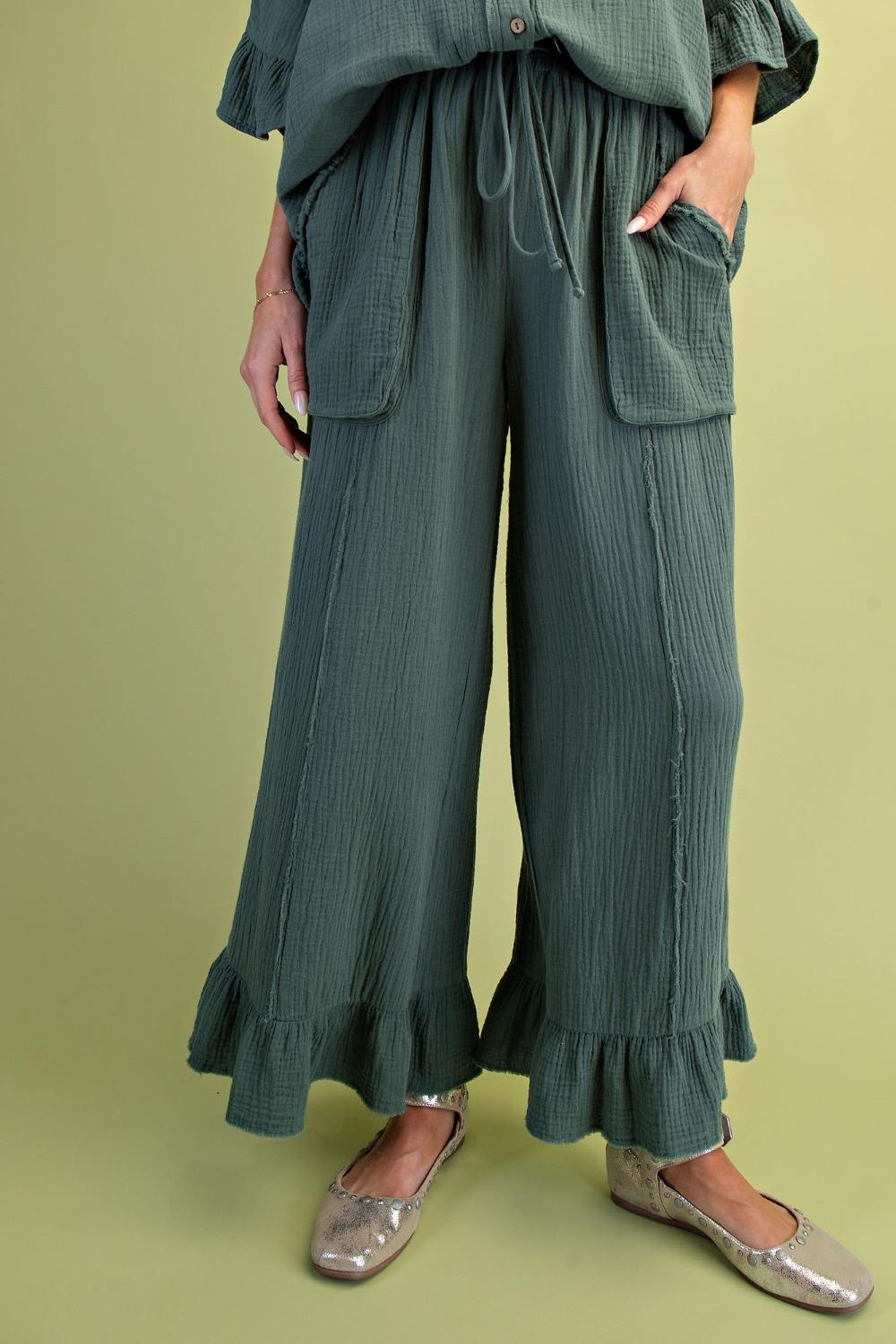 EASEL TEAL GAUZE PANTS SB600082