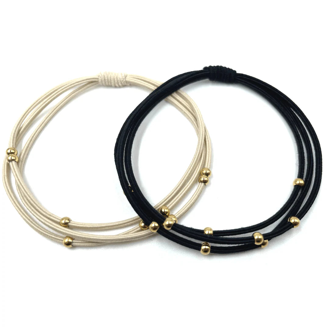 3mm Gold Water Pony Waterproof Bracelet Hair Bands in Black and Beige (#2)